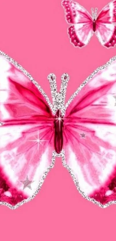 Pink butterfly wallpaper with sparkles.