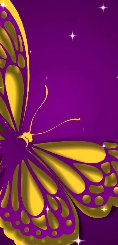 Purple and yellow butterfly on a vibrant background, perfect for mobile wallpaper.