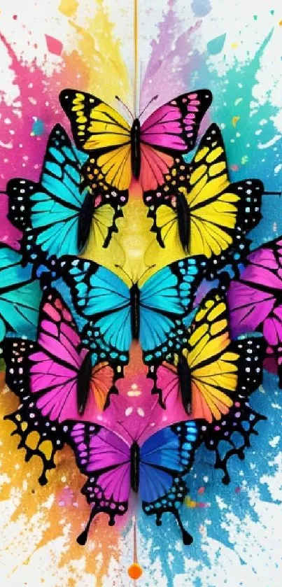 Vibrant butterfly splash art wallpaper with colorful design.