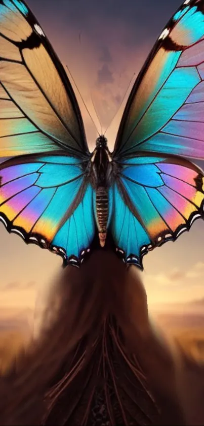 Vibrant butterfly on sunset background wallpaper.