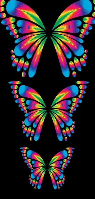 Psychedelic butterflies on a black mobile wallpaper.
