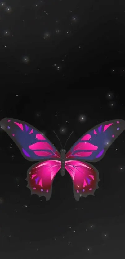 Pink and purple butterfly on black background for mobile wallpaper.