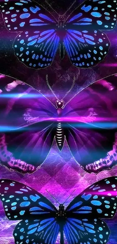 Vibrant purple and blue butterfly wallpaper design.