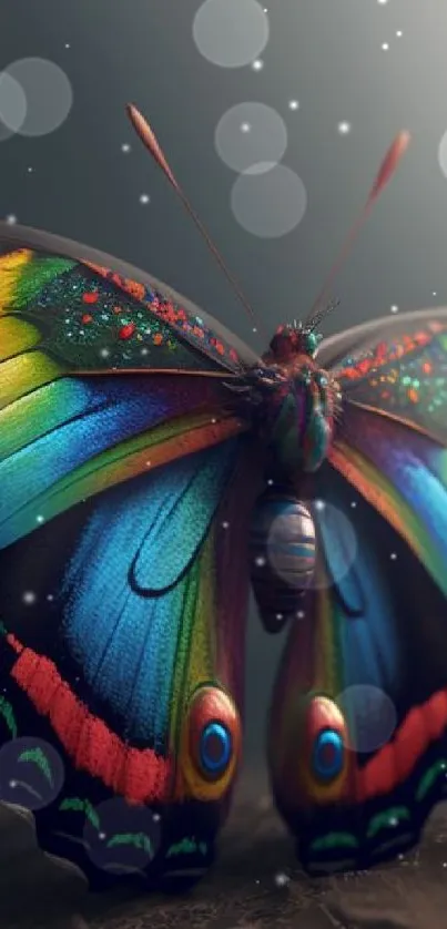 Vibrant, colorful butterfly with intricate details and gradient wings.