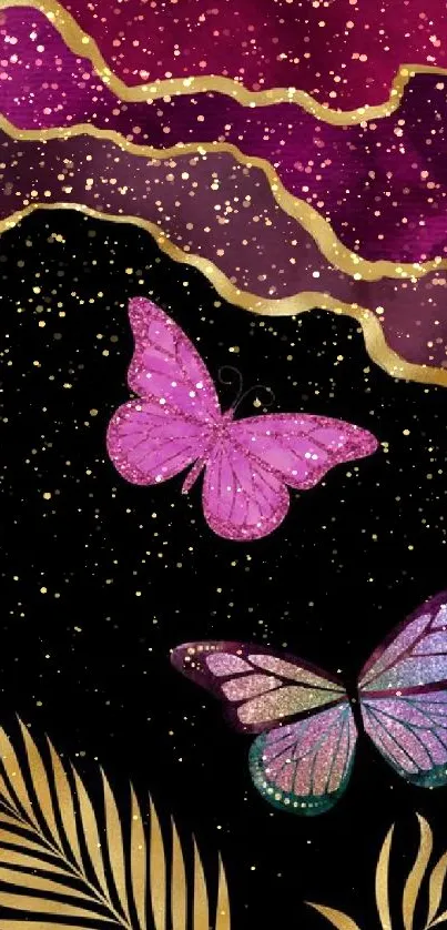 Vibrant pink and gold butterfly wallpaper for mobile phones.