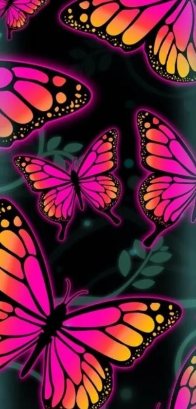 Vibrant pink and orange butterfly wallpaper for mobile.