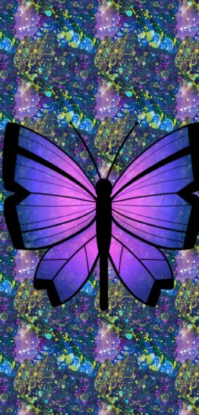 Vibrant butterfly wallpaper with a colorful, artistic design and rich purple tones.