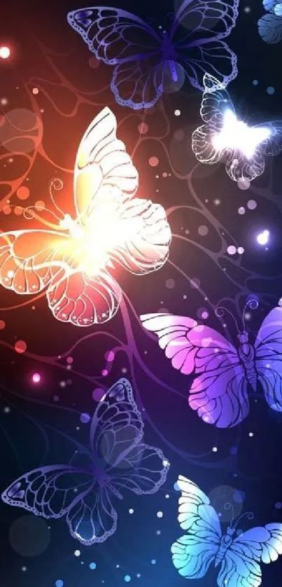 Vibrant neon butterfly wallpaper design.