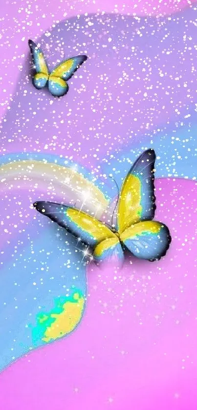 Colorful butterflies on a dreamy, pastel background.