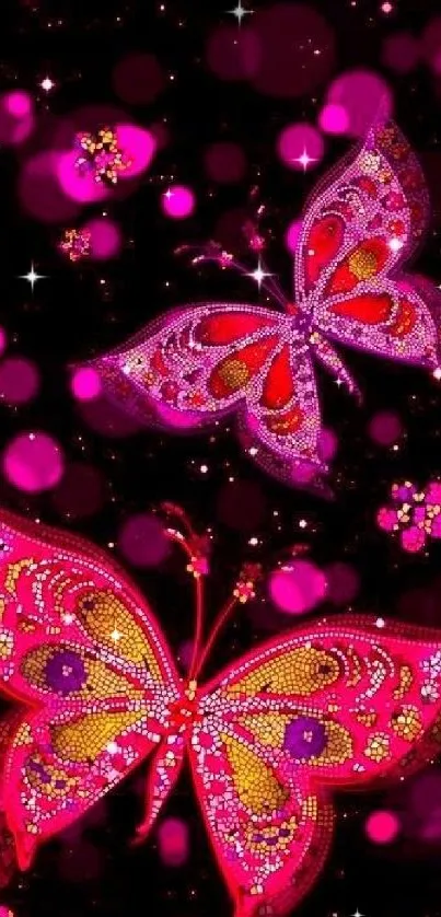 Vibrant butterfly wallpaper with pink hues and intricate designs.