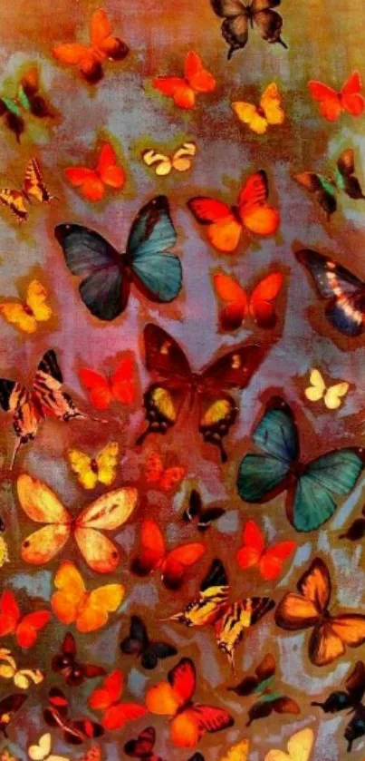 Colorful butterfly art on mobile wallpaper.