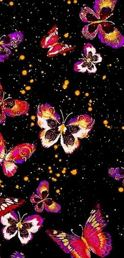 Vibrant butterflies with colorful wings on a dark background.