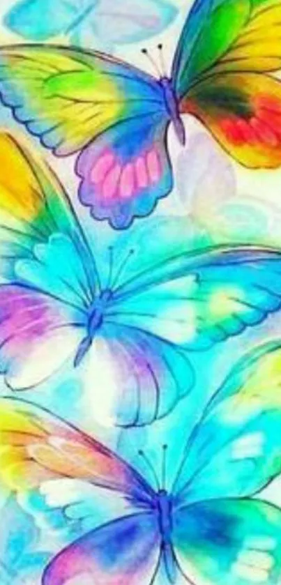 Vibrant watercolor butterflies on mobile wallpaper.