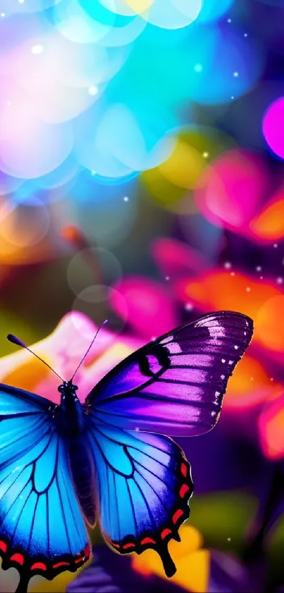 Bright and colorful butterfly with bokeh background.