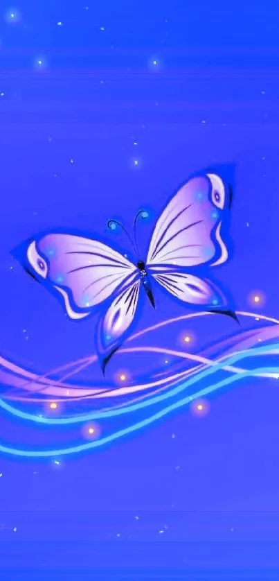 Blue and purple butterfly with vibrant swirls.