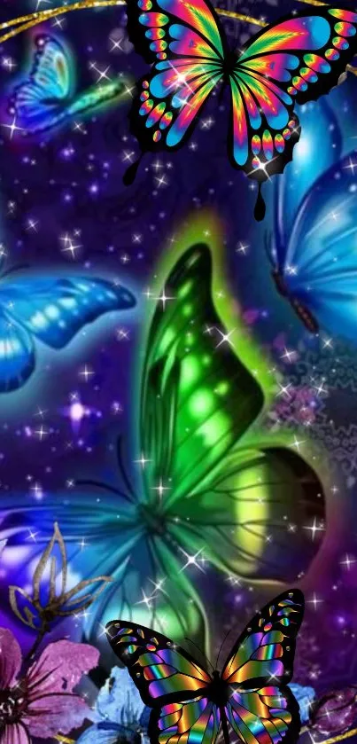 Colorful butterfly wallpaper with a galaxy background.