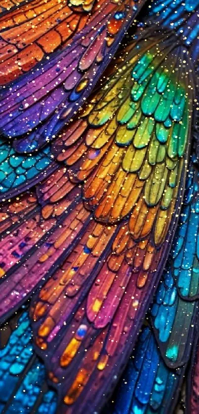 Close-up of vibrant butterfly wings with intricate colorful patterns.