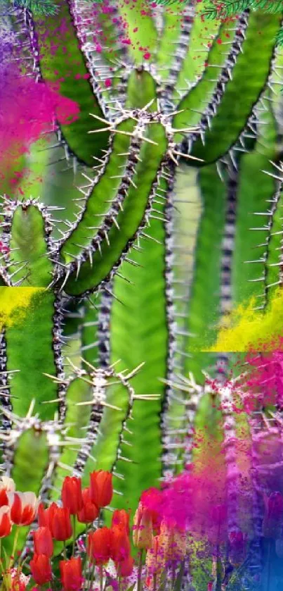 Colorful cactus wallpaper with bright green and vivid overlays.