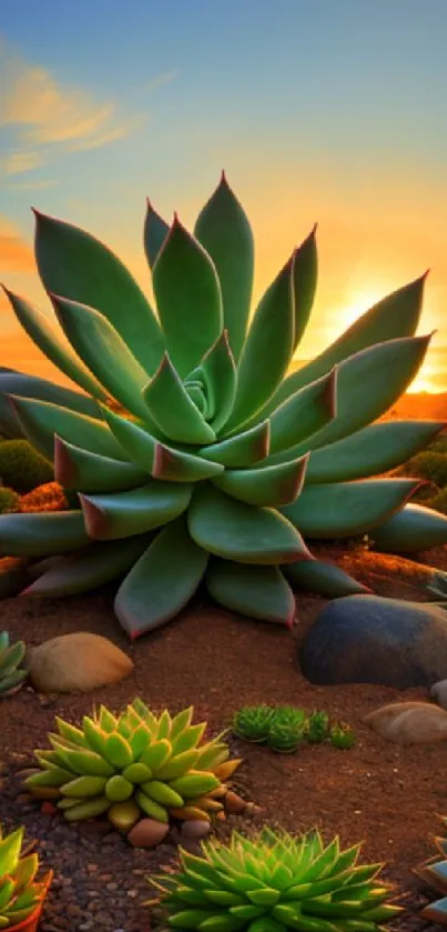 Cactus in sunset with desert scene