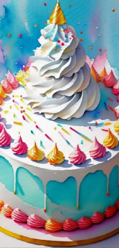 Vibrant cake with colorful icing and artistic decoration.
