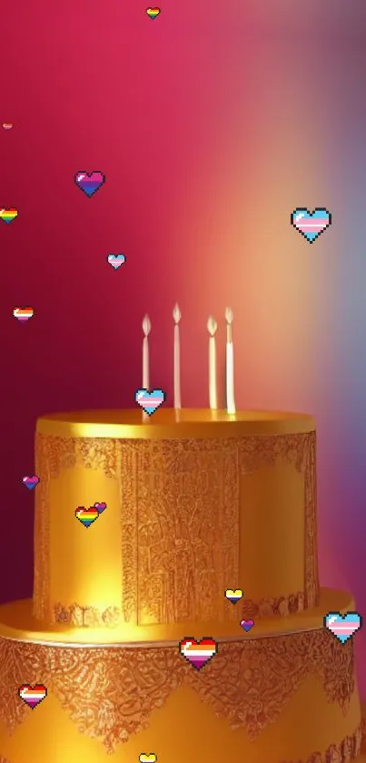 Vibrant cake with pixel hearts wallpaper.