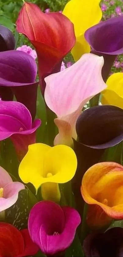 Vibrant multicolored calla lilies in a stunning arrangement.