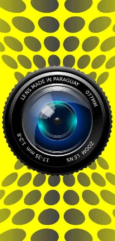 Mobile wallpaper with camera lens and yellow pattern design.