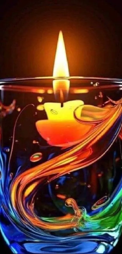 Vibrant candle art with colorful swirling glass.