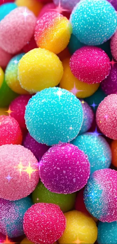 Bright and colorful candy spheres wallpaper in vibrant hues for mobile.