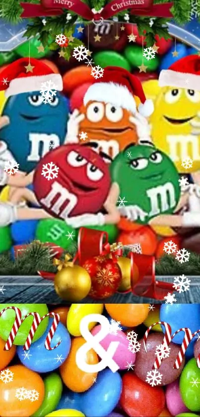 Bright and colorful candy-coated chocolate wallpaper design.
