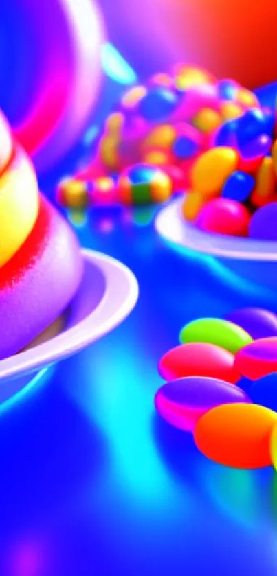 Colorful candy-themed phone wallpaper with bright, vibrant colors.