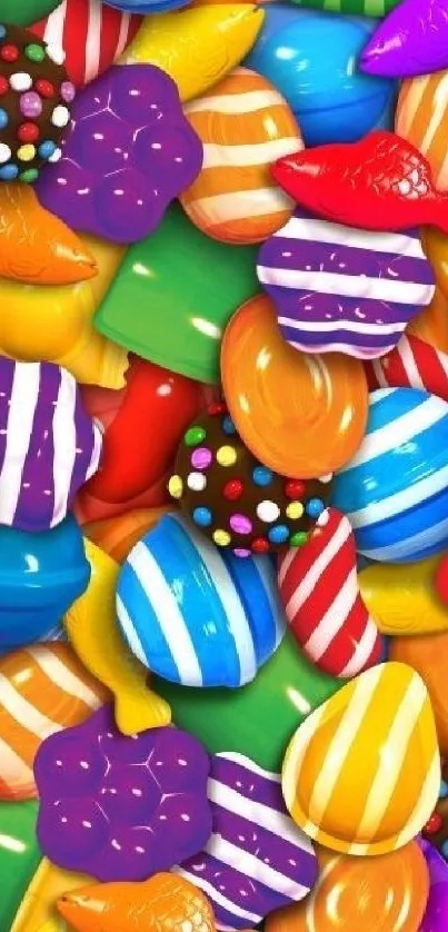 Colorful candy-themed mobile wallpaper with vibrant sweets.