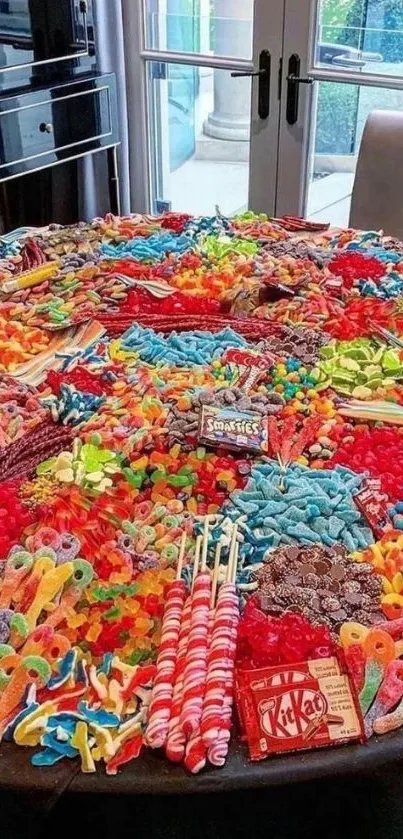 Vibrant and colorful candy assortment on a table.