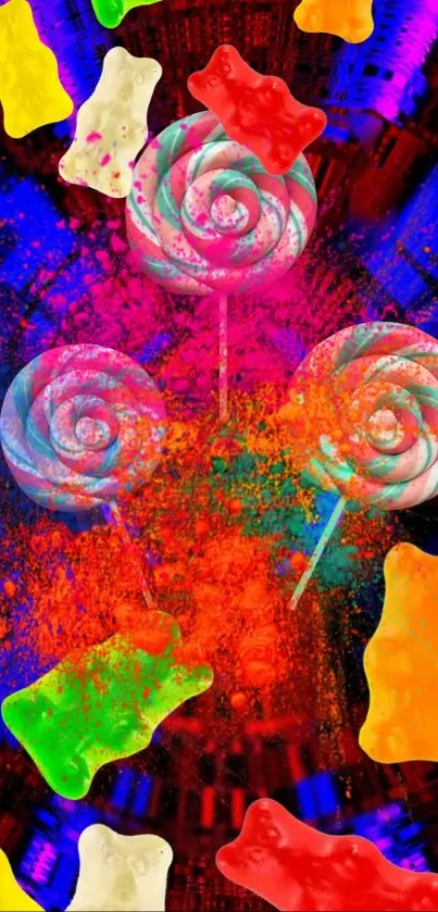 Vibrant wallpaper with candy and colorful splashes.