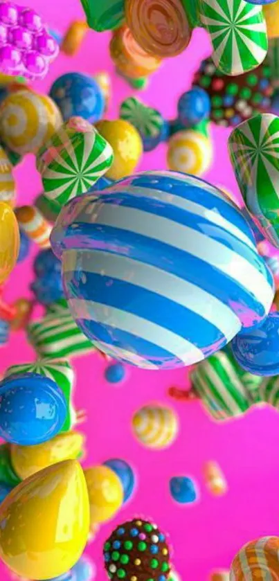 Colorful 3D candies with a pink background in vibrant wallpaper.