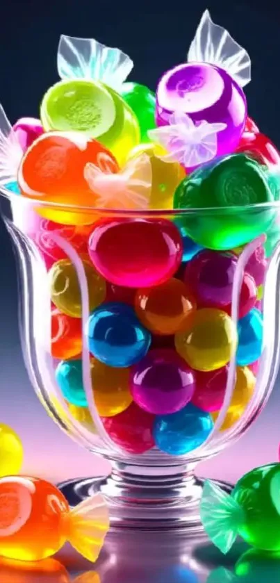 A jar filled with colorful candies against a dark background.