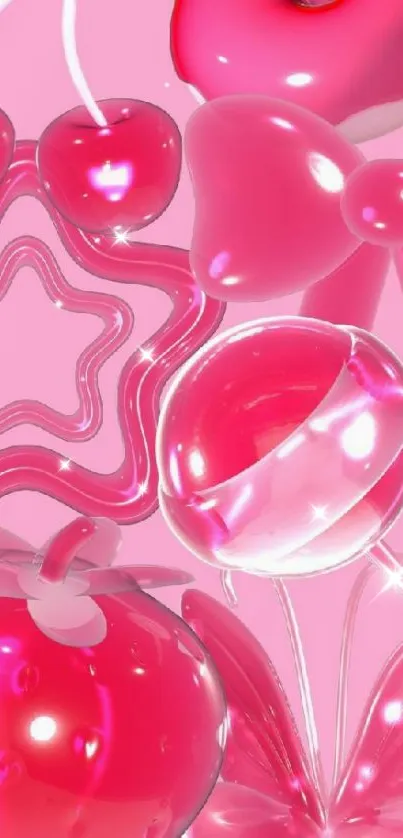 Bright pink candy-themed mobile wallpaper with a fun, playful design.