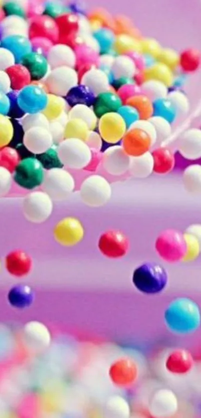 Colorful candy sprinkles with a purple background.