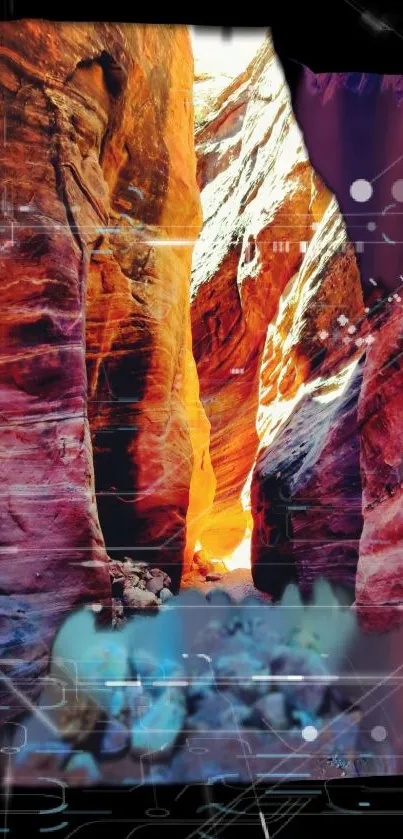 Vibrant canyon wallpaper with sunlight and earthy tones.