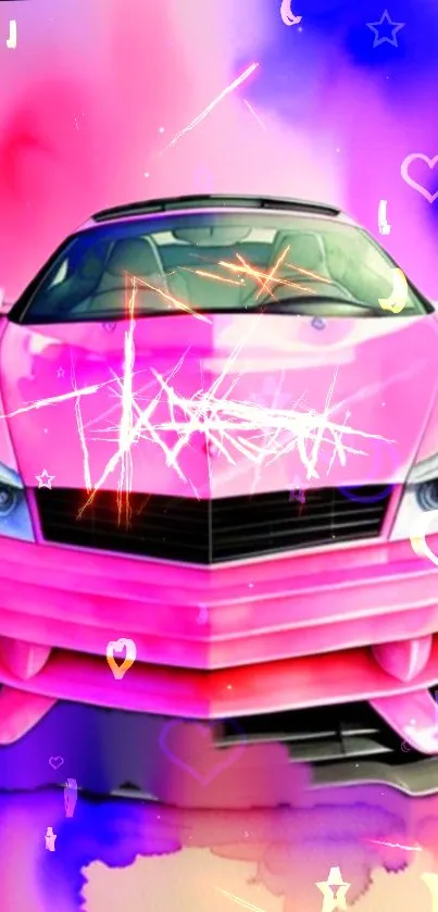 Vibrant pink car with colorful dreamy background