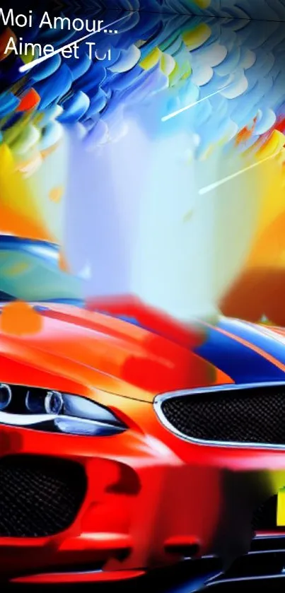 Vibrant car art with bold colors and dynamic design.