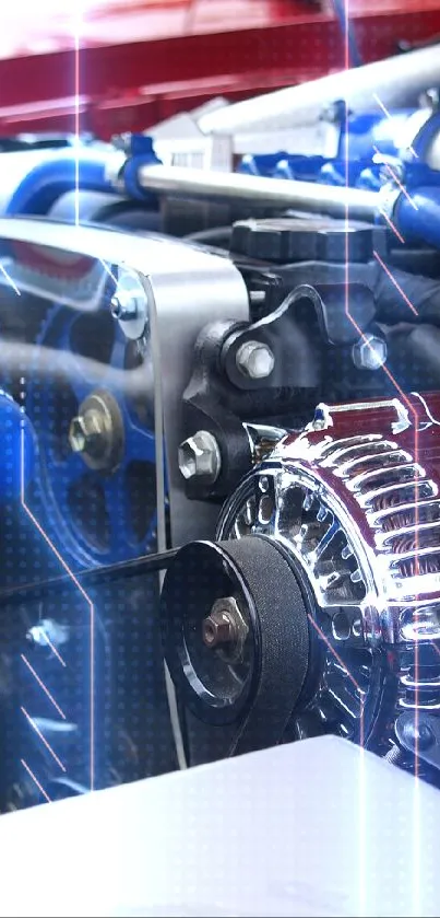 Detailed close-up of colorful car engine for mobile wallpaper.