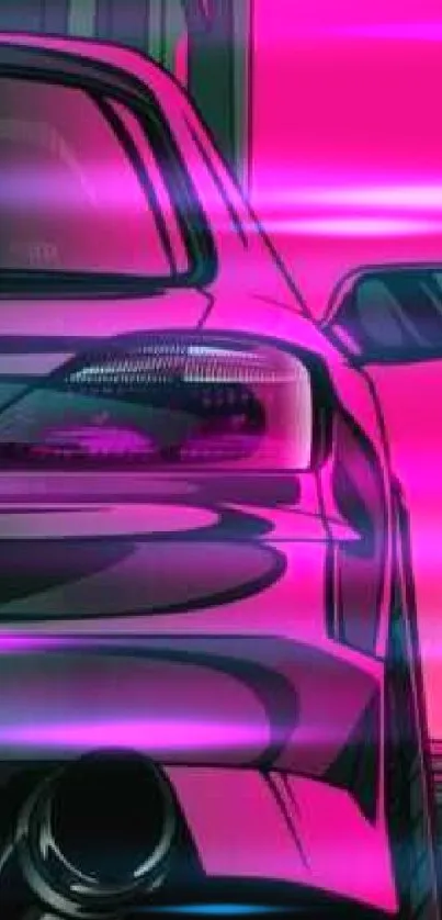 Neon car against vibrant magenta background.