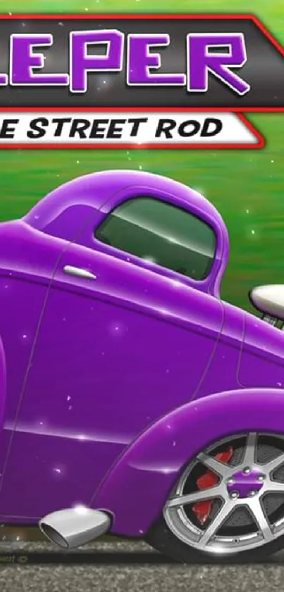 Cartoon 1941 Willys Coupe in vibrant purple color with a bold street rod theme.