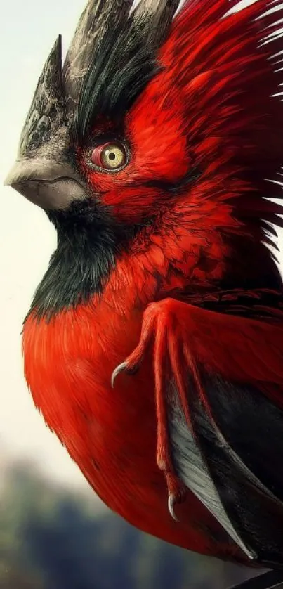 Realistic red cardinal bird artwork with vibrant details.