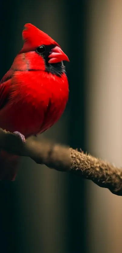 Vibrant cardinal perched on a branch, showcasing its red plumage.