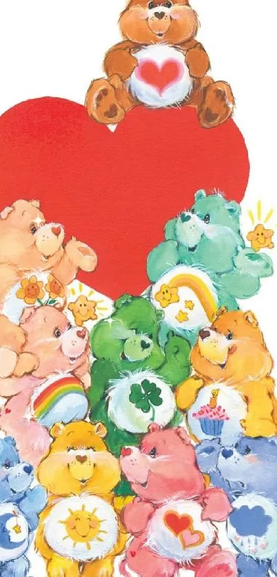 Vibrant Care Bears with a large red heart design.