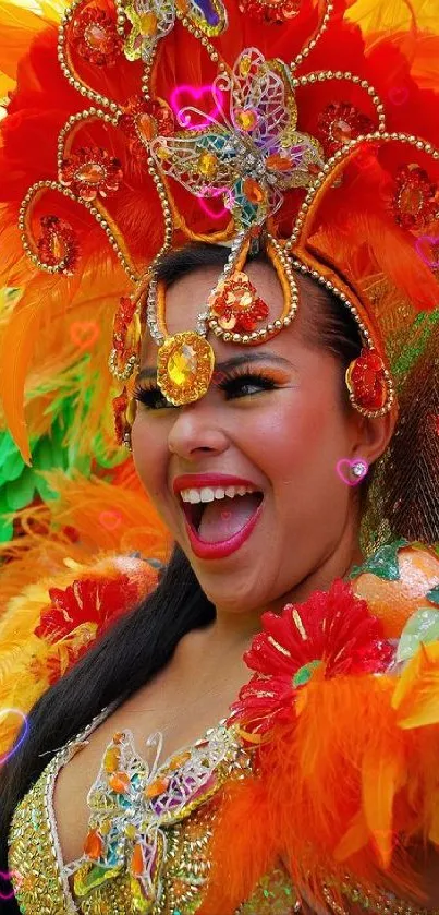 Vibrant carnival dancer in colorful costume.