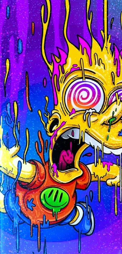 Colorful cartoon character melting in vibrant artwork.