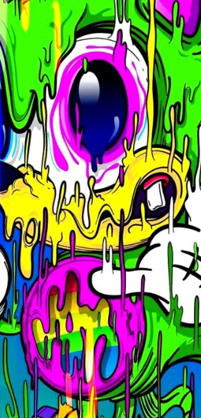 Vibrant cartoon character in melting colors on a mobile wallpaper.